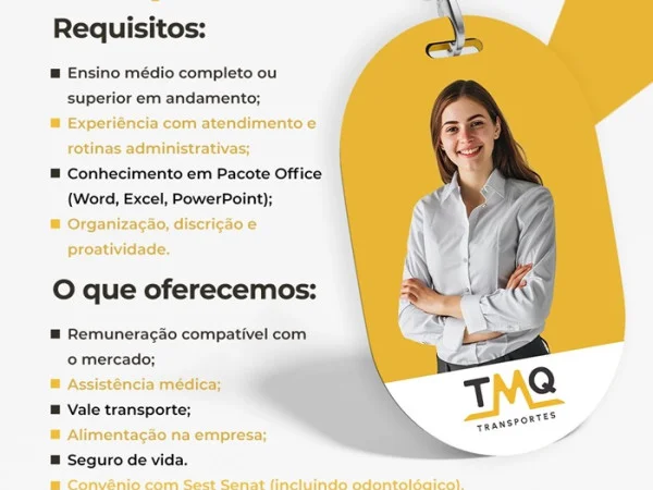TMQ Transportes contrata Recepcionista