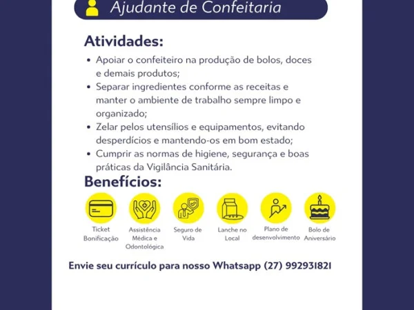 Padaria Monte Libano contrata Ajudante de Confeitaria