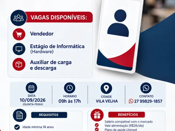 MUTIRÃO DE EMPREGOS: VAGAS PARA VENDEDOR, ESTÁGIO E CARGA E DESCARGA