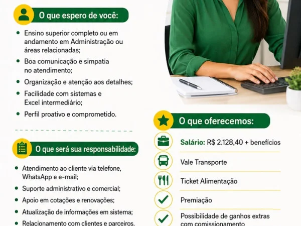VAGA DE ASSISTENTE ADMINISTRATIVO
