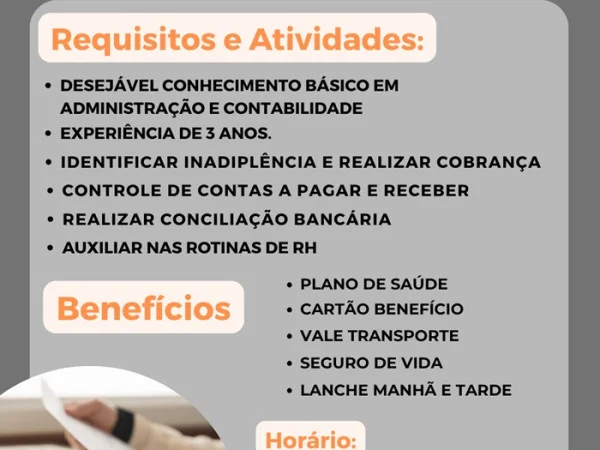 Vaga para Auxiliar Administrativo / Financeiro