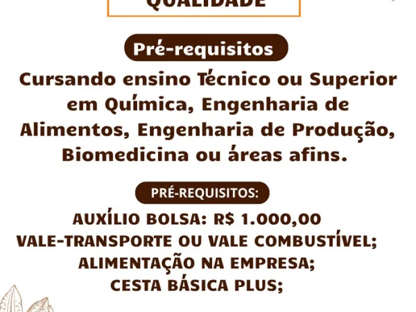Socau contrata Estagiário de Controle de Qualidade