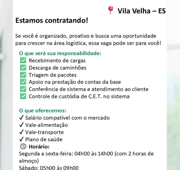 VAGA DE OPERADOR LOGÍSTICO