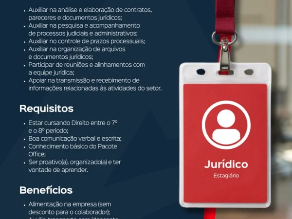 Vaga para Estagiário Jurídico