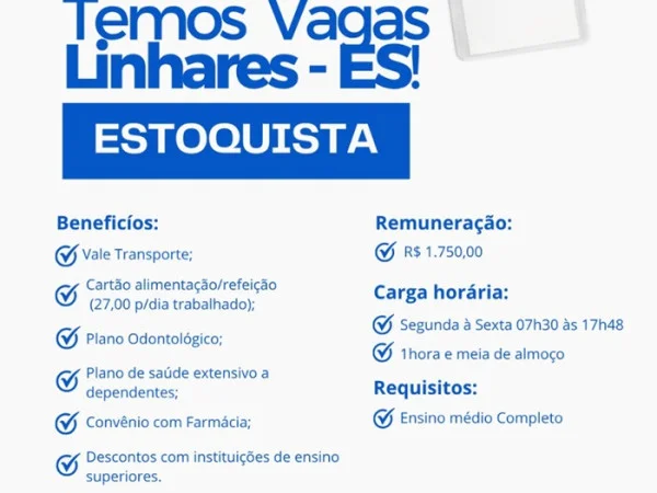 VAGA PARA ESTOQUISTA