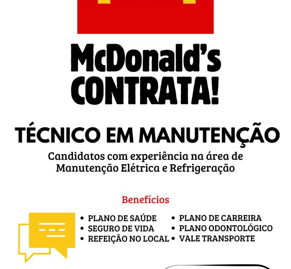 MCDONALD'S CONTRATA TÉCNICO EM MANUTENÇÃO