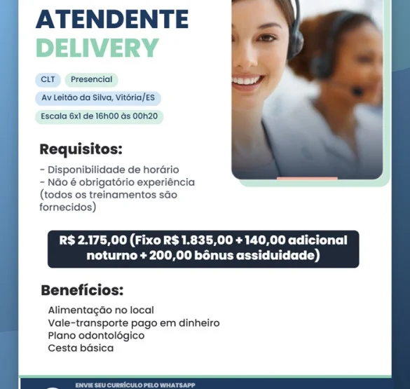 Vaga para Atendente de Delivery