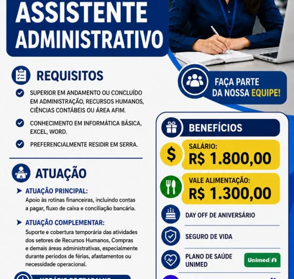 TRINITY ENGENHARIA CONTRATA ASSISTENTE ADMINISTRATIVO