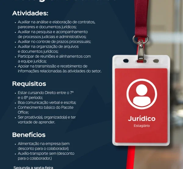 Vaga para Estagiário Jurídico