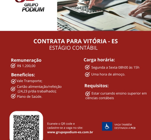 GRUPO PODIUM CONTRATA ESTAGIÁRIO DE CONTABILIDADE