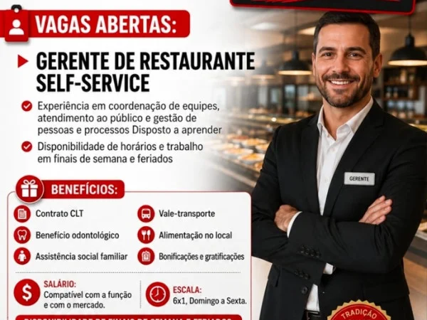 Churrascaria Sarandi contrata Gerente de Restaurante Self-Service