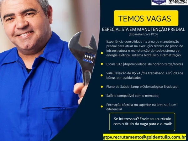 GOLDEN TULIP CONTRATA ESPECIALISTA EM MANUTENÇÃO PREDIAL