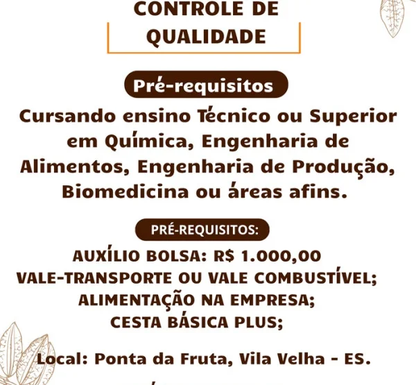 Socau contrata Estagiário de Controle de Qualidade