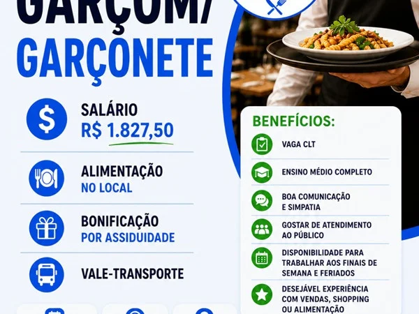 Restaurante Chico Bento contrata Garçom / Garçonete
