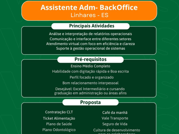 CONSIGA CONTRATA ASSISTENTE ADMINISTRATIVO BACKOFFICE
