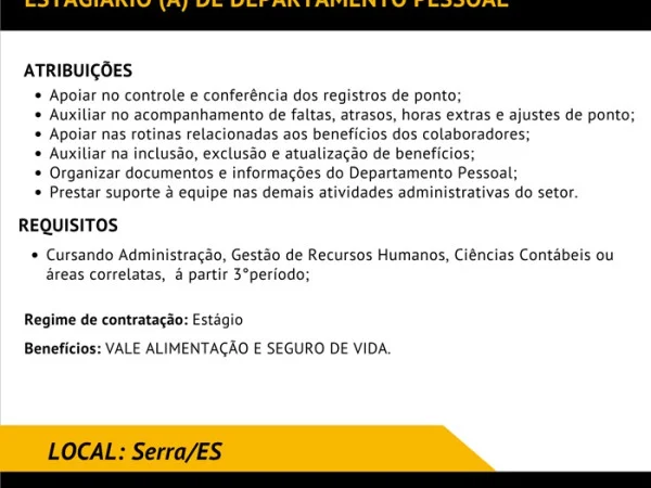 Grupo A. MADEIRA contrata Estagiário(a) de Departamento Pessoal
