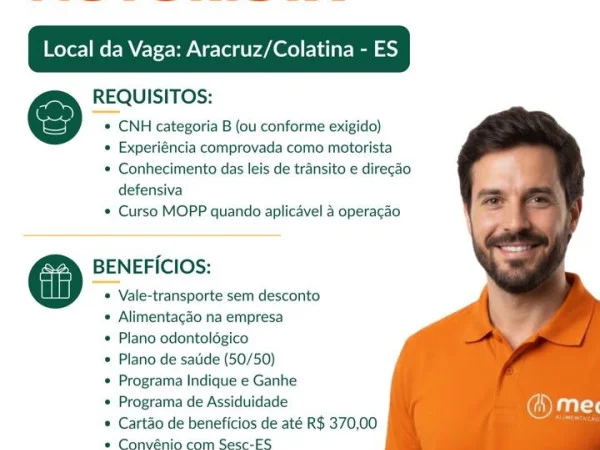 Vaga para Motorista – (Aracruz/Colatina - ES)