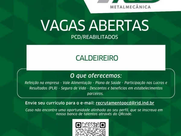VAGA PARA CALDEIREIRO (PCD/REABILITADOS)