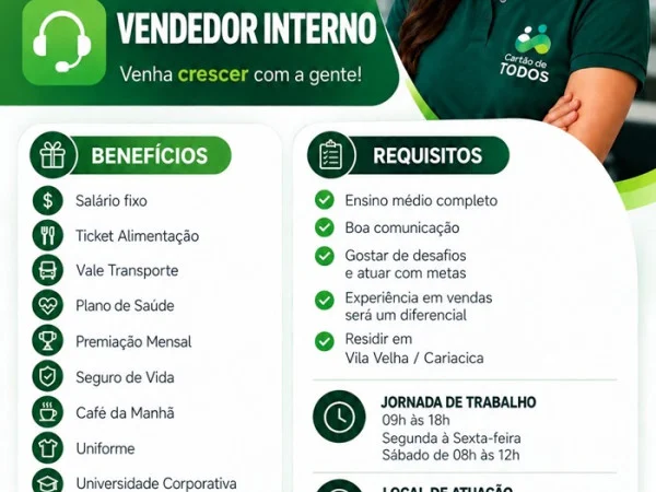 VAGA PARA VENDEDOR INTERNO
