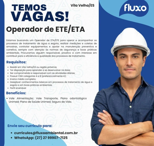 Fluxo Ambiental contrata Operador de ETE e ETA