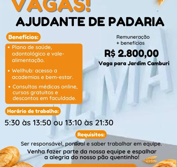 Vaga para Ajudante de Padaria | Jardim Camburi