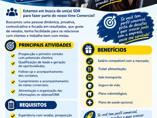  VAGA ABERTA | SDR – ÁREA COMERCIAL