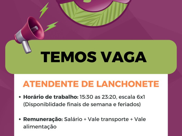 Reserva do Açai contrata Atendente de Lanchonete
