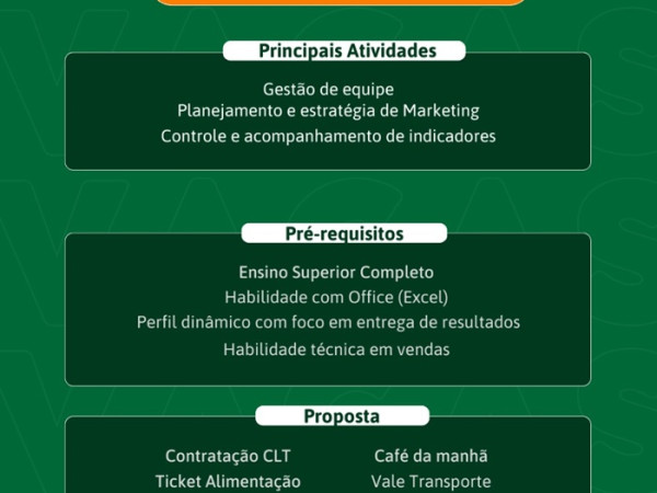 CONSIGA CONTRATA GERENTE DE VENDAS