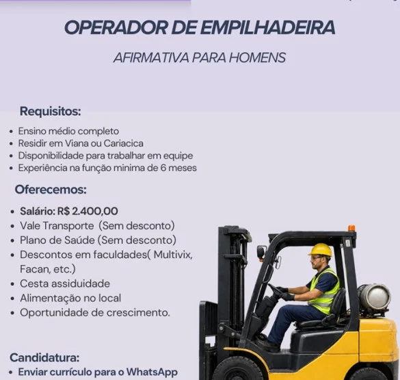 VAGA DE OPERADOR DE EMPILHADEIRA