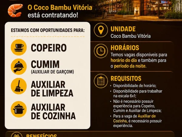 VAGAS ABERTAS — COCO BAMBU VITÓRIA