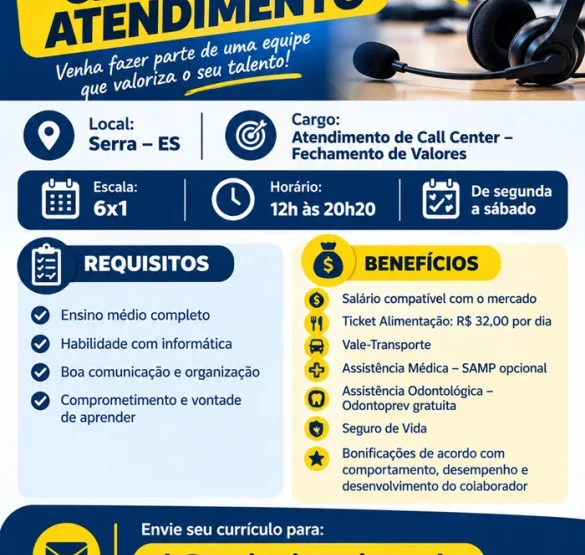 VAGA ABERTA – CENTRAL DE ATENDIMENTO