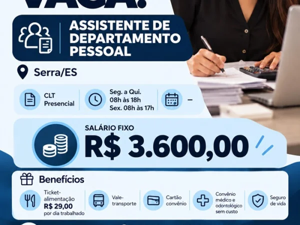 Vaga de Assistente de Departamento Pessoal