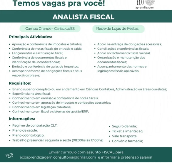 VAGA PARA ANALISTA FISCAL
