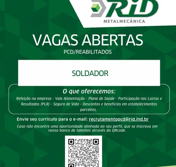 VAGA DE SOLDADOR (PCD/REABILITADOS)