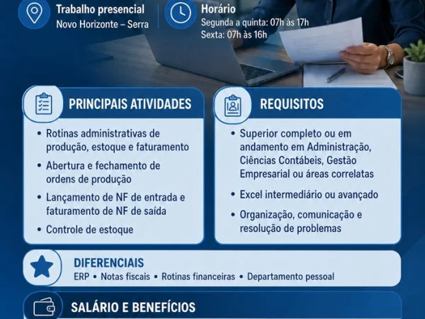 VAGA DE ASSISTENTE ADMINISTRATIVO(A)