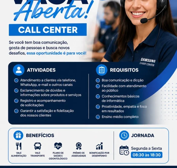 TEMOS VAGA ABERTA — CALL CENTER