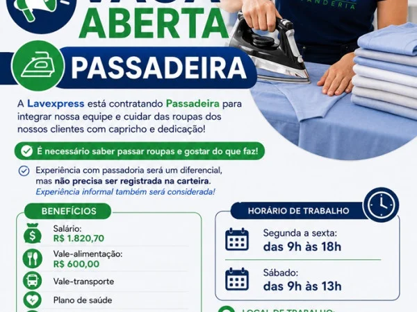 Lavexpress Lavanderia contrata Passadeira