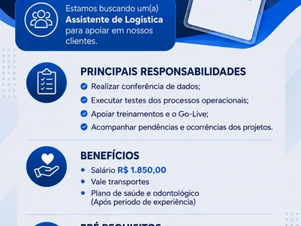  VAGA PARA ASSISTENTE DE LOGÍSTICA