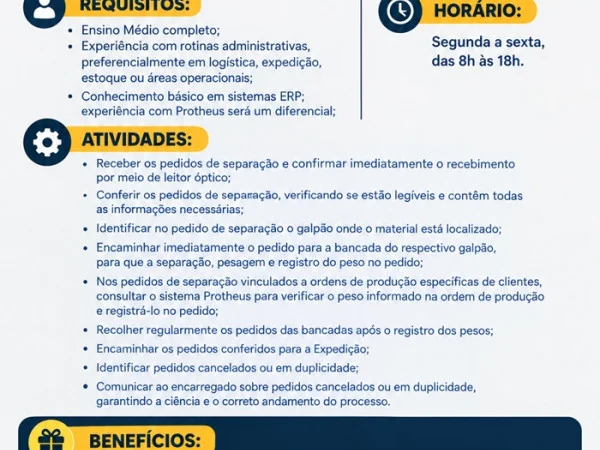 Vaga para Auxiliar Administrativo - Logística