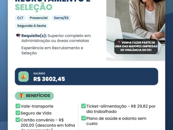 Vaga para Assistente de Recrutamento e Seleção