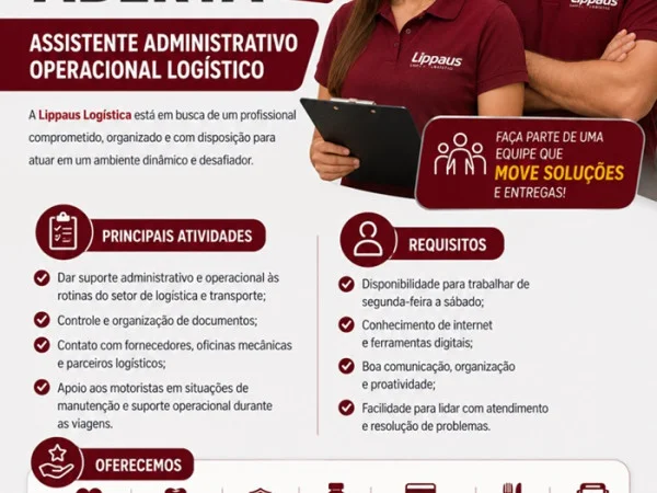 Lippaus Logística contrata Assistente Administrativo Operacional Logístico
