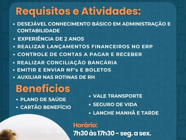 Vaga para Auxiliar Administrativo / Financeiro
