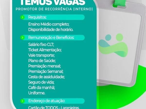 Vaga para Promotor de Recorrência (Interno)