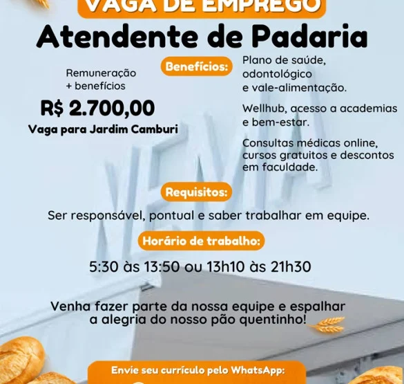Vaga para Atendente de Padaria | Jardim Camburi