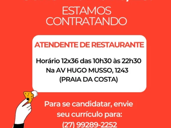 Vaga de Atendente de Restaurante no Oak's Vila Velha!