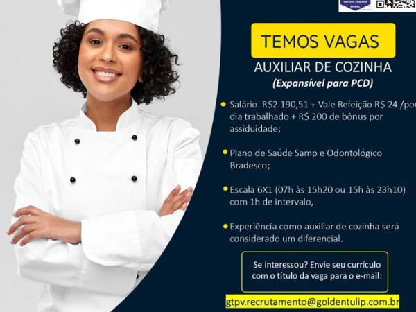 GOLDEN TULIP CONTRATA AUXILIAR DE COZINHA (Expansível para PCD)