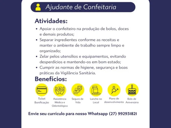 Padaria Monte Libano contrata Ajudante de Confeitaria