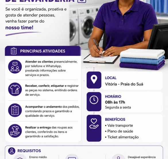 VAGA PARA ATENDENTE DE LAVANDERIA