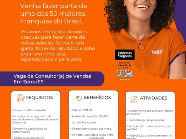 Help contrata Consultor(a) de Vendas