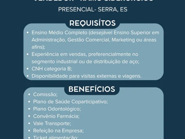 DIAÇO contrata Vendedor - Ramo Siderúrgico
